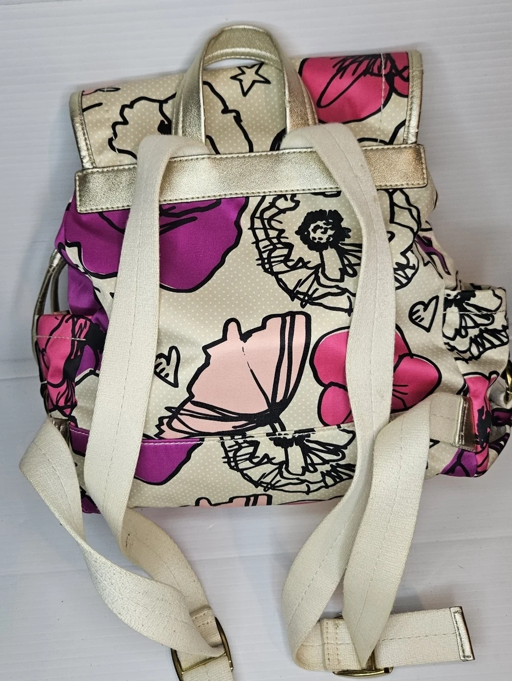 COACH Kyra Floral Poppy Print Backpack Pink White Purple Gold Tone Bag